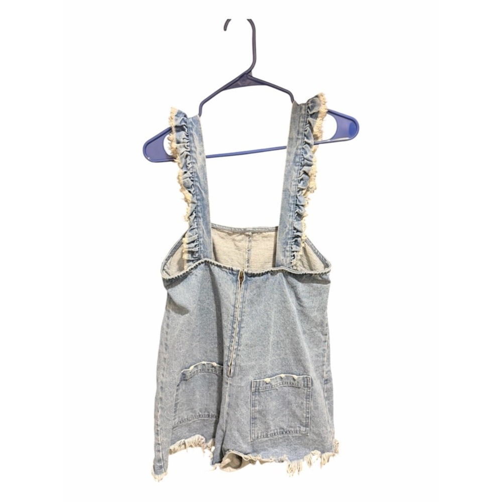 Show Me Your Mumu Haddie Denim Romper Ruffle Strap Frayed Lace Small - Picture 4 of 8